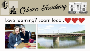 Image of Coburn Academy Image. Shows Susquehanna River and bridge leading into Owego, NY