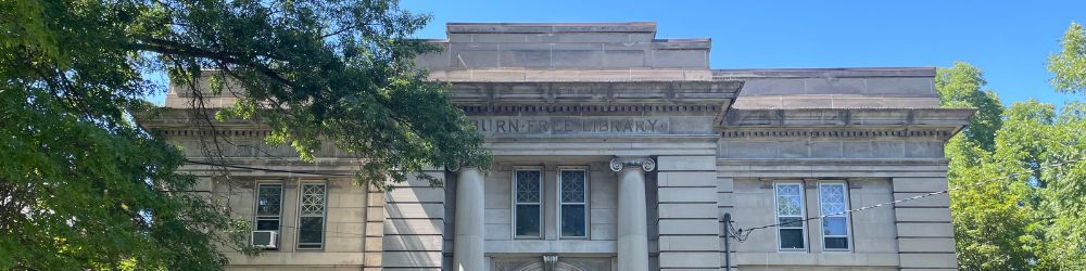 An image of the front facade of the Coburn Free Library